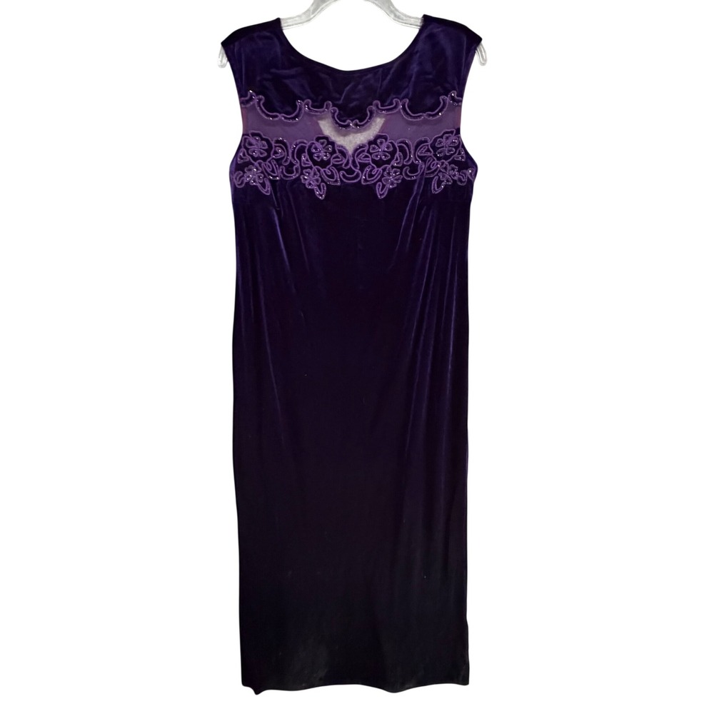 Vintage Onyx Nite Velvet Dress Women 18 Purple Embroidered Evening Gown Romantic - Picture 4 of 13